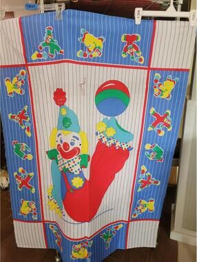 OOP Vintage Circus Clowns Baby Panel Retro 80s PRINCESS FABRICS #349  35 x 44